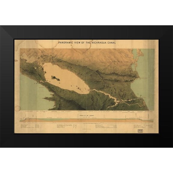 Vintage Maps 24x17 Black Modern Framed Museum Art Print Titled - Nicaragua Isthmus Canal 1870