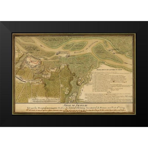 Vintage Maps 24x17 Black Modern Framed Museum Art Print Titled - Savannah Georgia 1779
