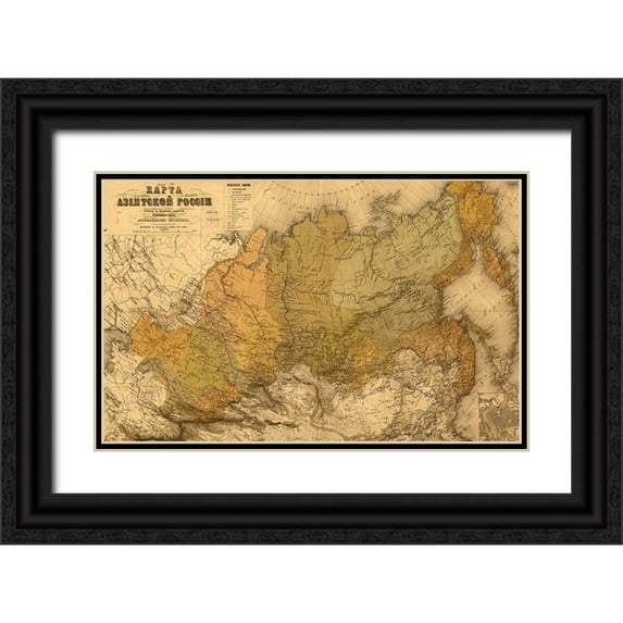 Vintage Maps 24x17 Black Ornate Wood Framed with Double Matting Museum Art Print Titled - Asiatic Russia 1868