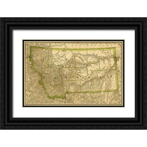 Vintage Maps 24x17 Black Ornate Wood Framed with Double Matting Museum Art Print Titled - Montana 1881