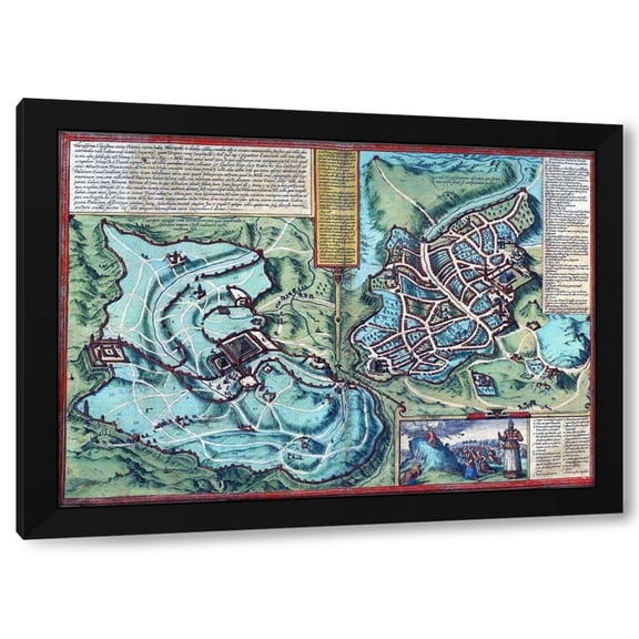 Vintage Maps 24x18 Black Modern Wood Framed Wall Art Titled - Antique Map of Jerusalem