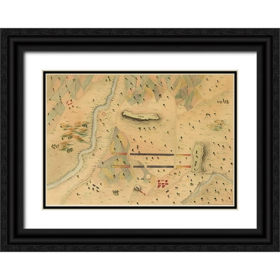 Vintage Maps 24x18 Black Ornate Wood Framed with Double Matting Museum Art Print Titled - Mexican War Battle Map 1848