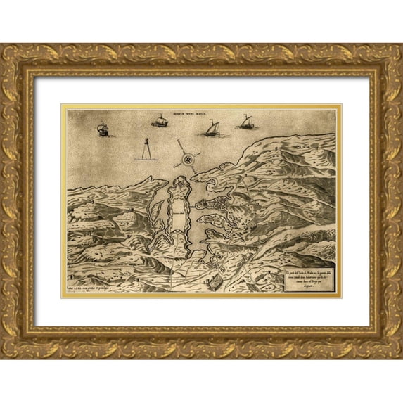 Vintage Maps 24x18 Gold Ornate Wood Framed with Double Matting Museum Art Print Titled - Island of Malta 1563