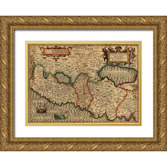 Vintage Maps 24x18 Gold Ornate Wood Framed with Double Matting Museum Art Print Titled - Palestine Holy Land 1782
