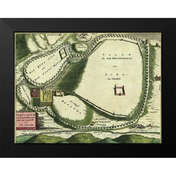 Vintage Maps 24x19 Black Modern Framed Museum Art Print Titled - Antique Map of Jerusalem