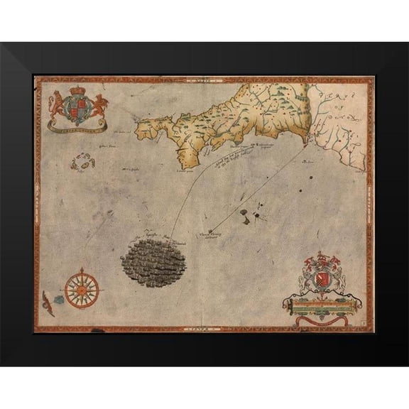 Vintage Maps 24x19 Black Modern Framed Museum Art Print Titled - Spanish Expeditions to Invade England 1600