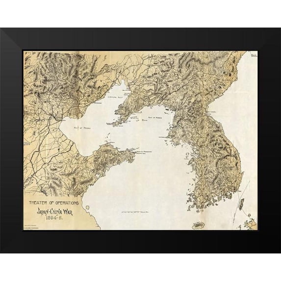 Vintage Maps 24x19 Black Modern Framed Museum Art Print Titled - Theater of operations Japan China War 1894