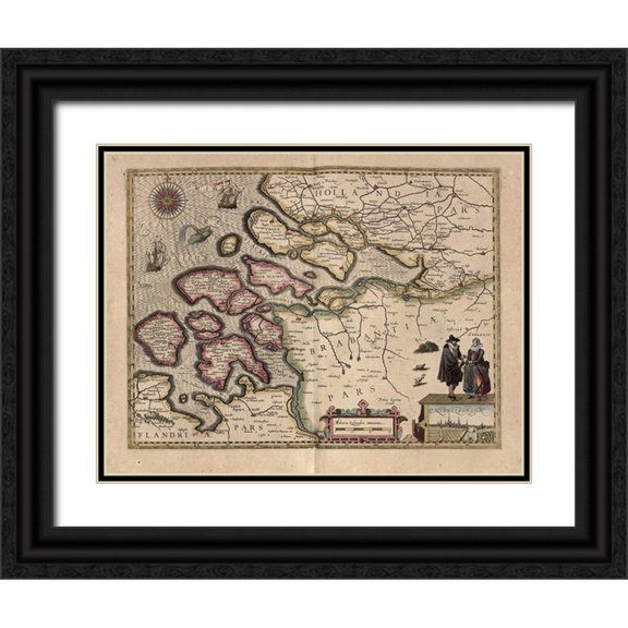 Vintage Maps 24x19 Black Ornate Wood Framed with Double Matting Museum Art Print Titled - Map of Holland