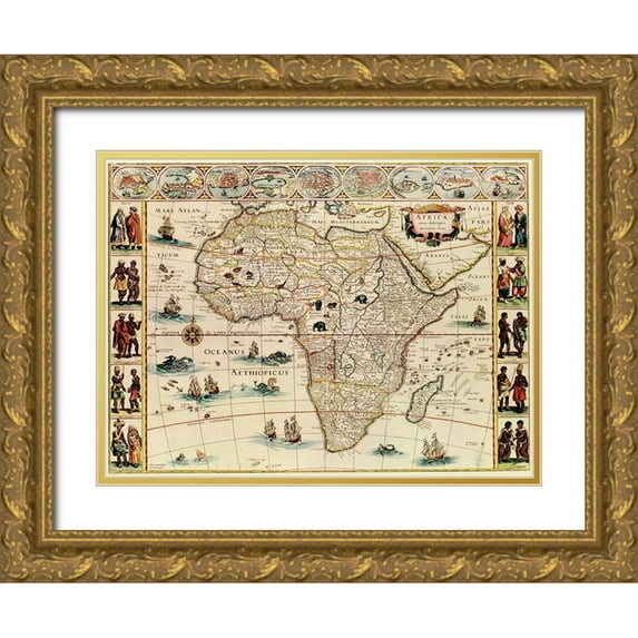 Vintage Maps 24x19 Gold Ornate Wood Framed with Double Matting Museum Art Print Titled - Africa 1666 with its peoples