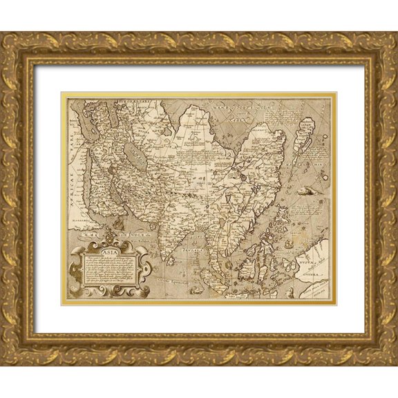 Vintage Maps 24x19 Gold Ornate Wood Framed with Double Matting Museum Art Print Titled - Asia 1600