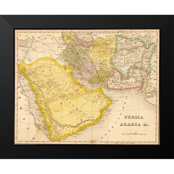 Vintage Maps 24x20 Black Modern Framed Museum Art Print Titled - Persia and Arabia 1844