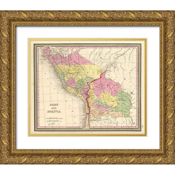 Vintage Maps 24x20 Gold Ornate Wood Framed with Double Matting Museum Art Print Titled - Peru and Bolivia 1849