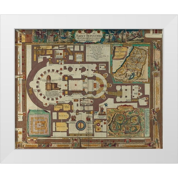 Vintage Maps 24x20 White Modern Wood Framed Museum Art Print Titled - Antique Map of Jerusalem