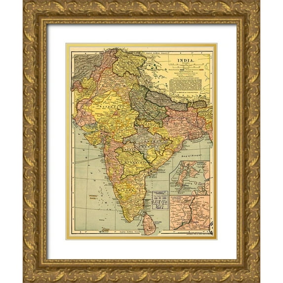 Vintage Maps 25x32 Gold Ornate Wood Framed with Double Matting Museum Art Print Titled - India 1903
