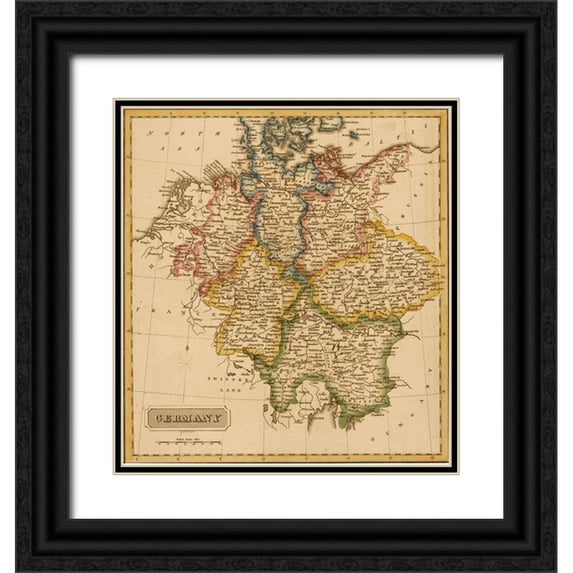 Vintage Maps 26x28 Black Ornate Wood Framed with Double Matting Museum Art Print Titled - Germany 1817