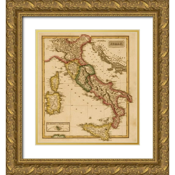 Vintage Maps 26x29 Gold Ornate Wood Framed with Double Matting Museum Art Print Titled - Italy 1817