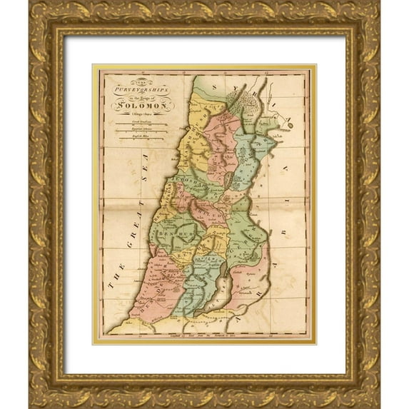 Vintage Maps 26x32 Gold Ornate Wood Framed with Double Matting Museum Art Print Titled - Ancient Israel and the tribes of the Hebrews