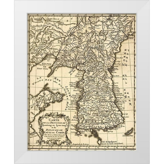 Vintage Maps 26x32 White Modern Wood Framed Museum Art Print Titled - Korea 1750