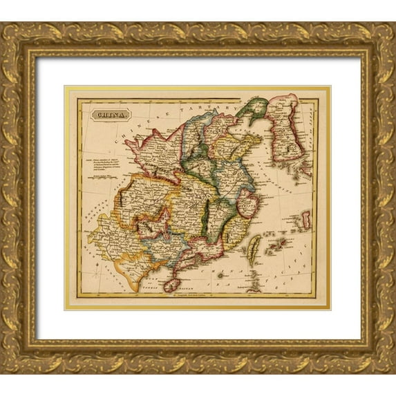 Vintage Maps 30x26 Gold Ornate Wood Framed with Double Matting Museum Art Print Titled - China 1817