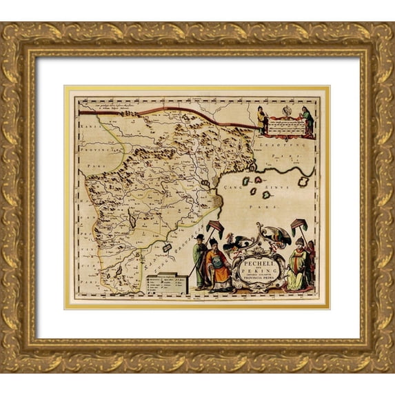 Vintage Maps 30x26 Gold Ornate Wood Framed with Double Matting Museum Art Print Titled - Peking or Pekin or Beijing China
