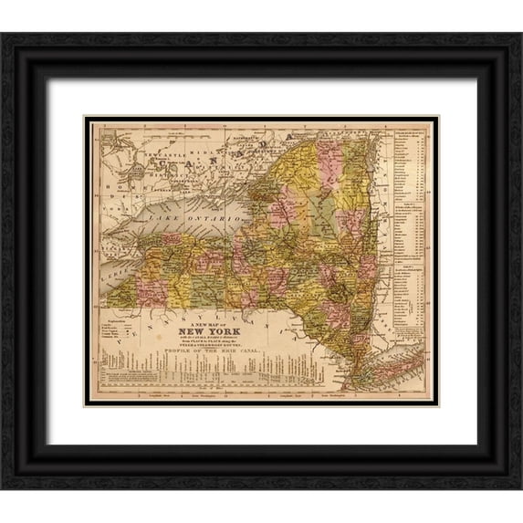 Vintage Maps 31x26 Black Ornate Wood Framed with Double Matting Museum Art Print Titled - New York 1844