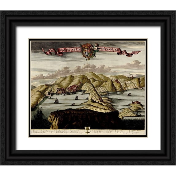 Vintage Maps 31x26 Black Ornate Wood Framed with Double Matting Museum Art Print Titled - Nice on the Mediterranean 1700