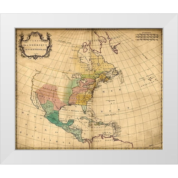 Vintage Maps 31x26 White Modern Wood Framed Museum Art Print Titled - America in 1754