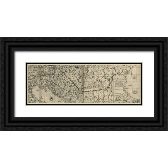 Vintage Maps 32x14 Black Ornate Wood Framed with Double Matting Museum Art Print Titled - Venice to Constantinople 1568