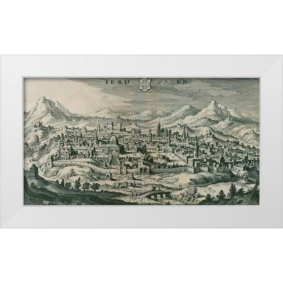Vintage Maps 32x19 White Modern Wood Framed Museum Art Print Titled - Antique Map of Jerusalem