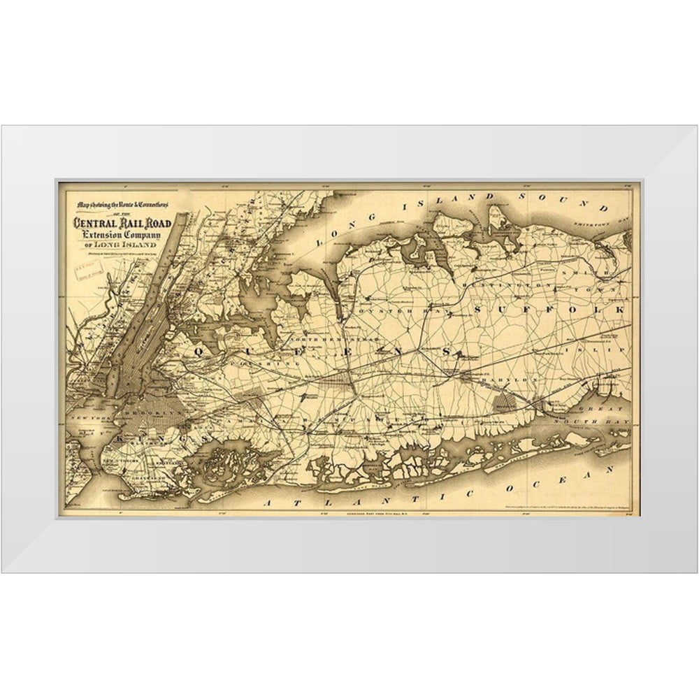 Vintage Maps 32x20 White Modern Wood Framed Museum Art Print Titled ...