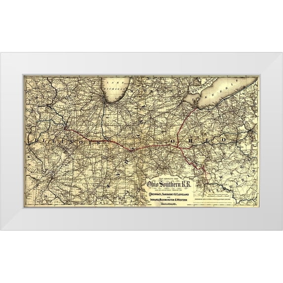 Vintage Maps 32x20 White Modern Wood Framed Museum Art Print Titled - Ohio Southern 1881
