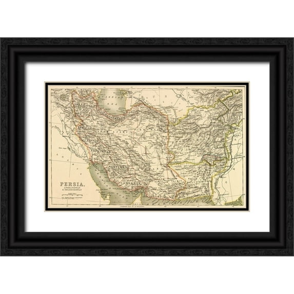 Vintage Maps 32x21 Black Ornate Wood Framed with Double Matting Museum Art Print Titled - Persia Afghanistan and Baluchistan 1901
