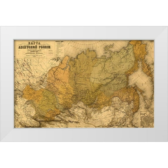 Vintage Maps 32x22 White Modern Wood Framed Museum Art Print Titled - Asiatic Russia 1868