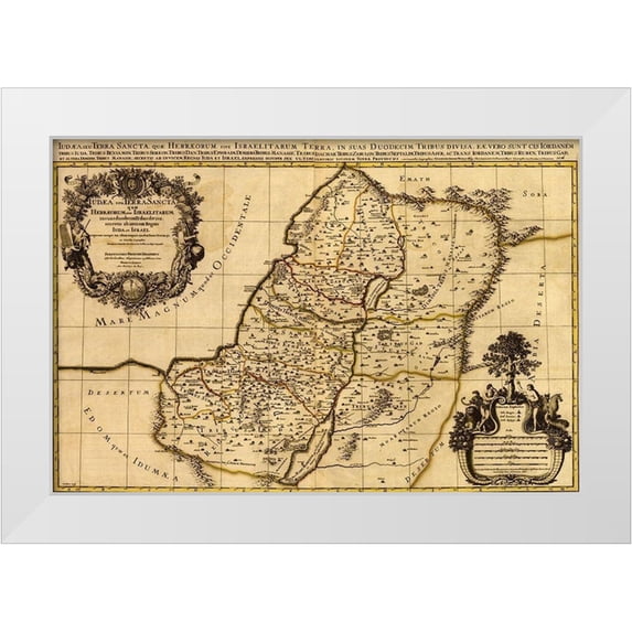 Vintage Maps 32x23 White Modern Wood Framed Museum Art Print Titled - Israel Land of the Hebrew and Jews