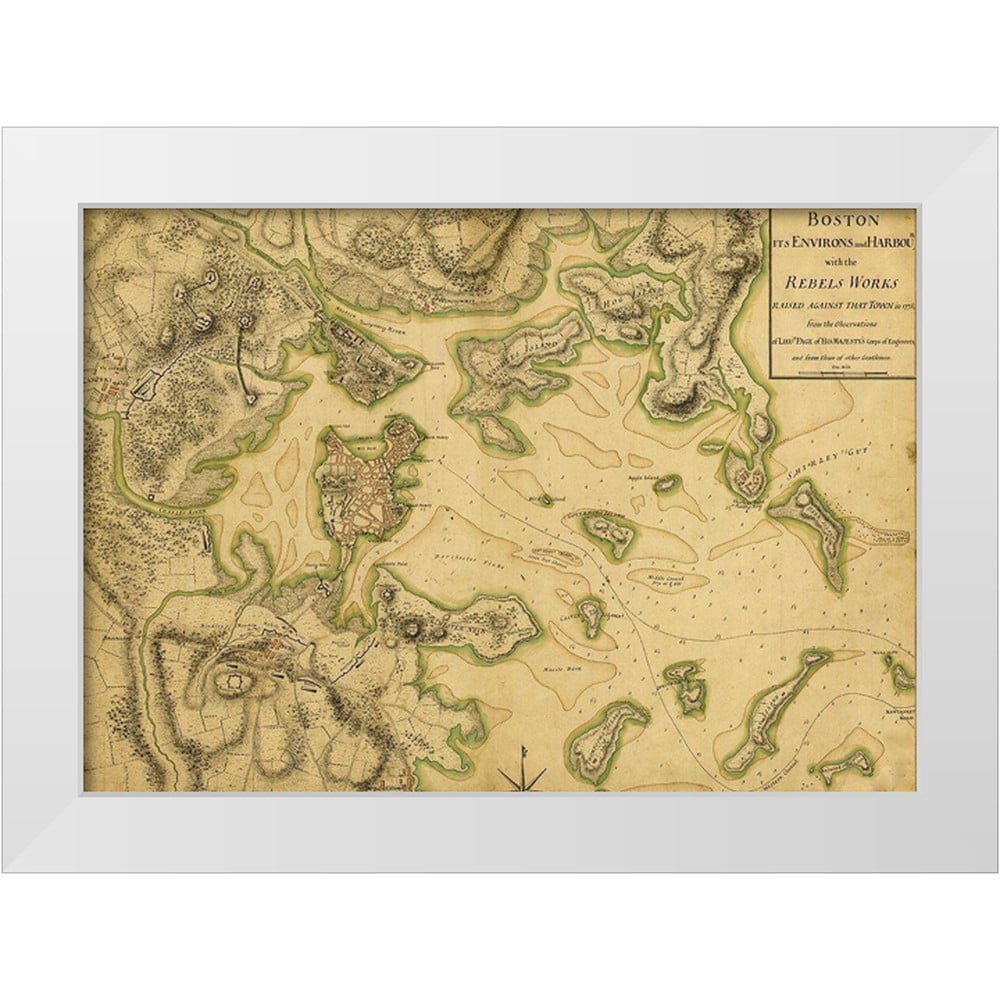 Vintage Maps 32x24 White Modern Wood Framed Museum Art Print Titled ...