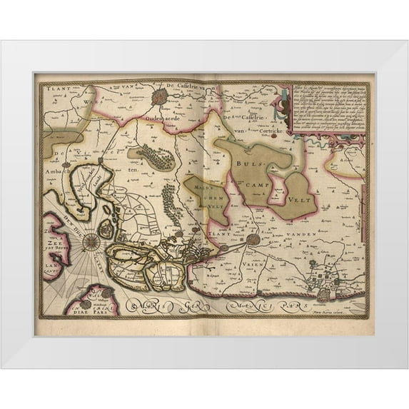 Vintage Maps 32x26 White Modern Wood Framed Museum Art Print Titled - Netherlands Map Zeeland