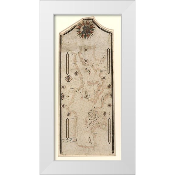 Vintage Maps 9x14 White Modern Wood Framed Museum Art Print Titled - Portolan Chart of the Mediteranean and Connecting Seas 1580