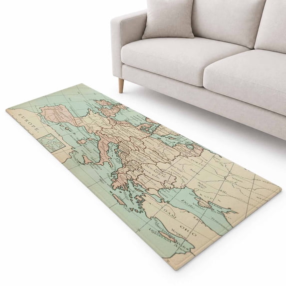 Vintage Maps Runner Rug 2'x6', Oceans Lands Europe Country Retro Style ...