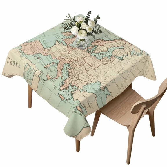 Vintage Maps Square Tablecloth Oceans Lands Europe Country Retro Style Waterproof Wrinkle Free Soft Table Cloth Spill-Proof Washable Table Cover for Dining Party Picnic 60 x 60 Inch