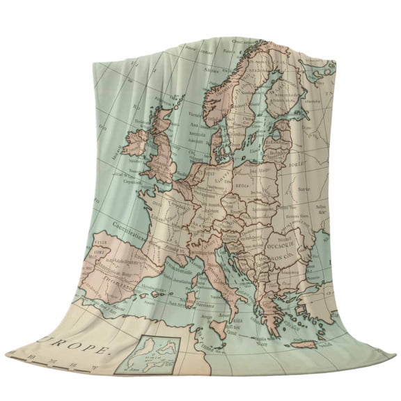Vintage Maps Throw Flannel Blanket Oceans Lands Europe Country Retro Style Super Soft Cozy Bed Blanket, Lightweight Plush Fuzzy Bed Throw for Bedroom Sofa Couch Living Room 30x40In,