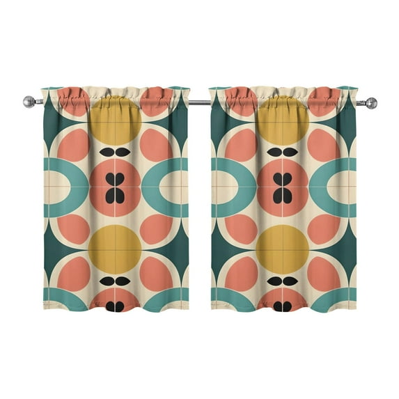 Vintage Marble Modern Geometric Flowers Abstract Tier Cafe Curtains for Bathroom Living RV Rod Pocket Window Drapes 36 Inch 2 Panels Set 28"x36" 2 Panels Window Treatment Tiers