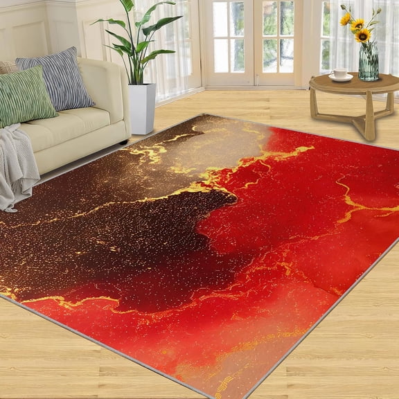 Vintage Marble Texture Area Rugs Gold-Plated Luxurious Wavy Lines Spot Print Washable Rug, Indoor Area Rug Water Proof Bright Color For Farmhouse Bedroom Area 1x2ft