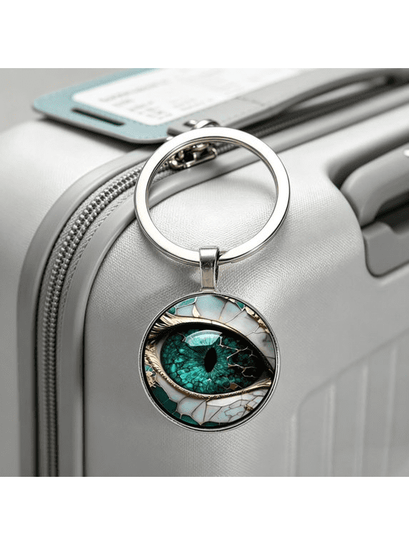 Vintage Marble Turquoise Evil Eye Key Chain, Golden Crack Glass Metal Key Charm, Protective Amulet Keychain For Daily Use Halloween Christmas Present