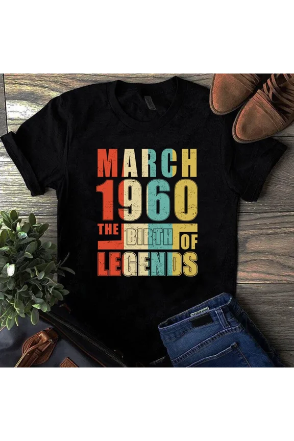 Vintage March 1960 The Birth Of Legends Classic 64th Birthday Unisex T-Shirt, up to 5XL