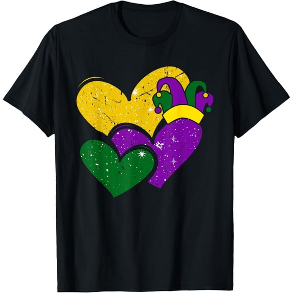 Vintage Mardi Gras Cute Hearts Girls Women Kids T-ShirtMen's and women's gift, black and white T-shirt, size: Extra large S-4XL