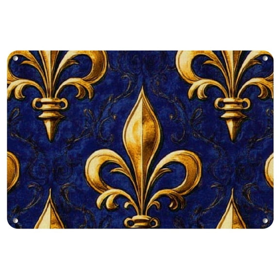Vintage Mardi Gras Fleur-de-Lis Metal Tin Sign - Blue and Golden, Wall-Mounted Decorative Plaque for Home, Bar, Cafe, Office - Lightweight with Pre-Drilled Holes, Ideal Gift, Office Artwork