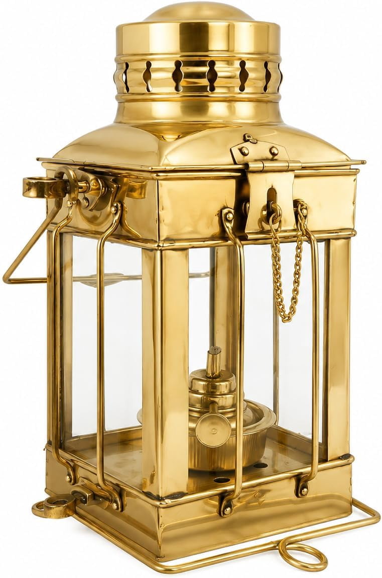 Vintage Marine Anchor Decorative Oil Lamp - Nautical Brass Ship Lantern Glass Oil Lamp - for Home Decor - Nautical or Victorian Wedding - Store Rustic Vintage Home Decor Gifts