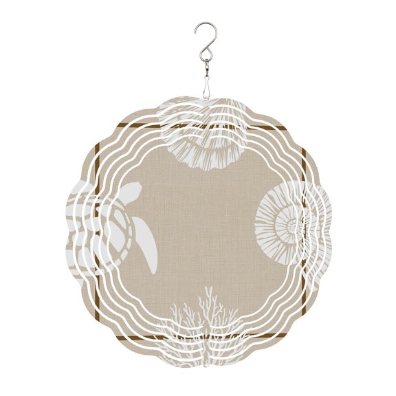 Vintage Marine Life Wind Spinner for Garden Yard 10In, Nautical Coastal Sea Turtle Shell Coral Conch 3D Stainless Steel Kinetic Hanging Wind Spinners Rustproof Outdoor Decor for Lawn Patio Home
