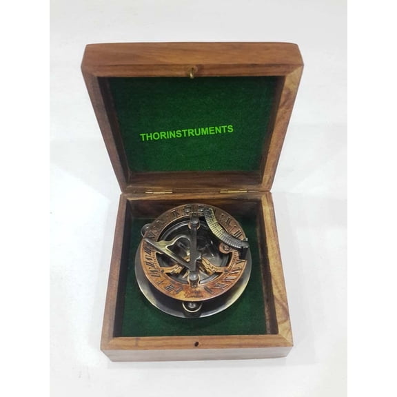 Vintage Marine Navy Nautical Sundial Compass With Anchor Box