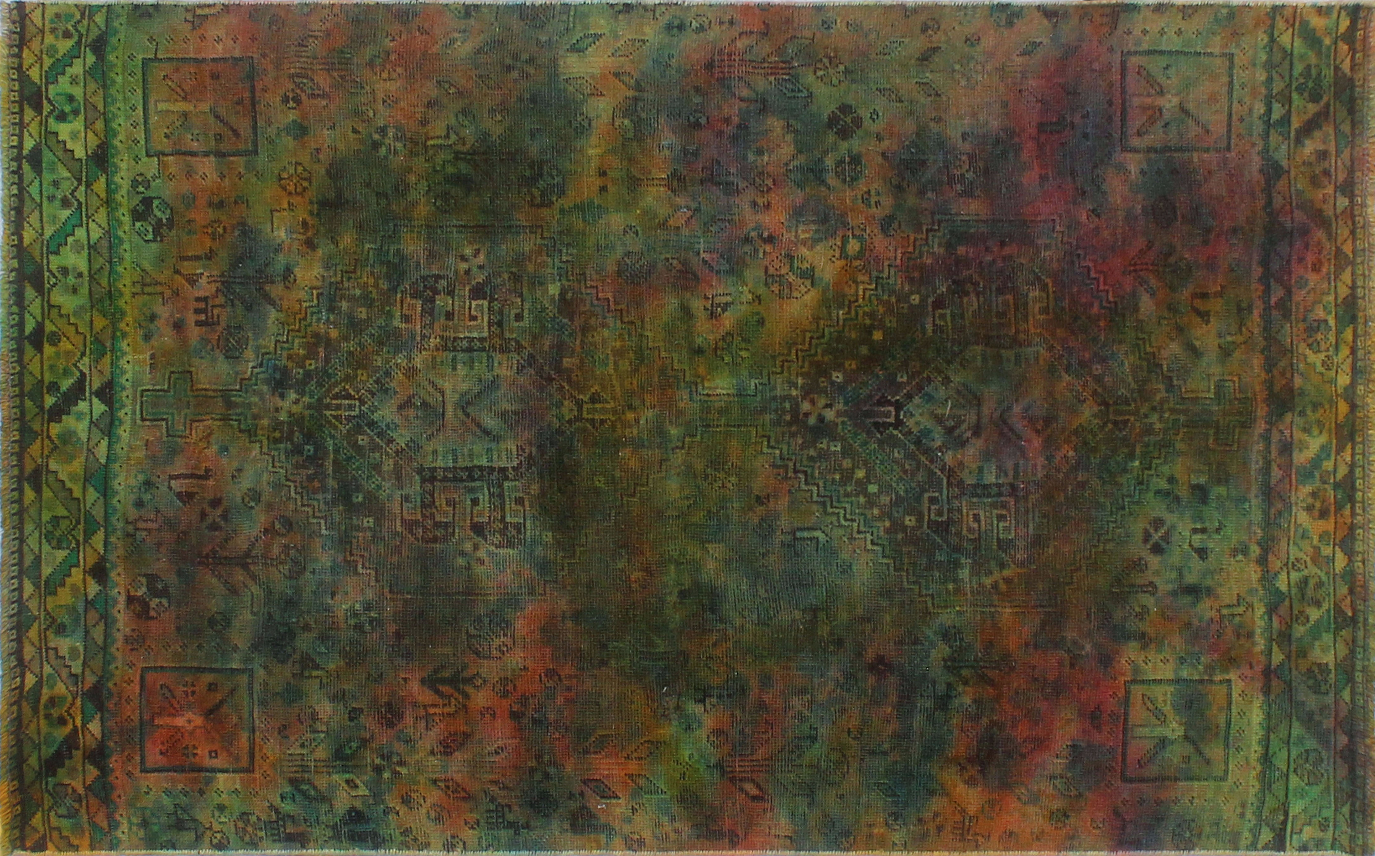 Vintage Marisela Green/Pink Rug, 3'9" x 6'6"